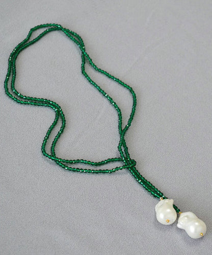 Green Alloy Pearl Beading Pendant Necklace Ya053