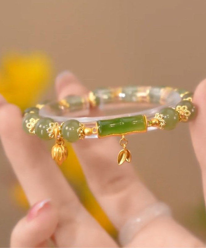 Green Jade Bamboo Charm Bracelet
