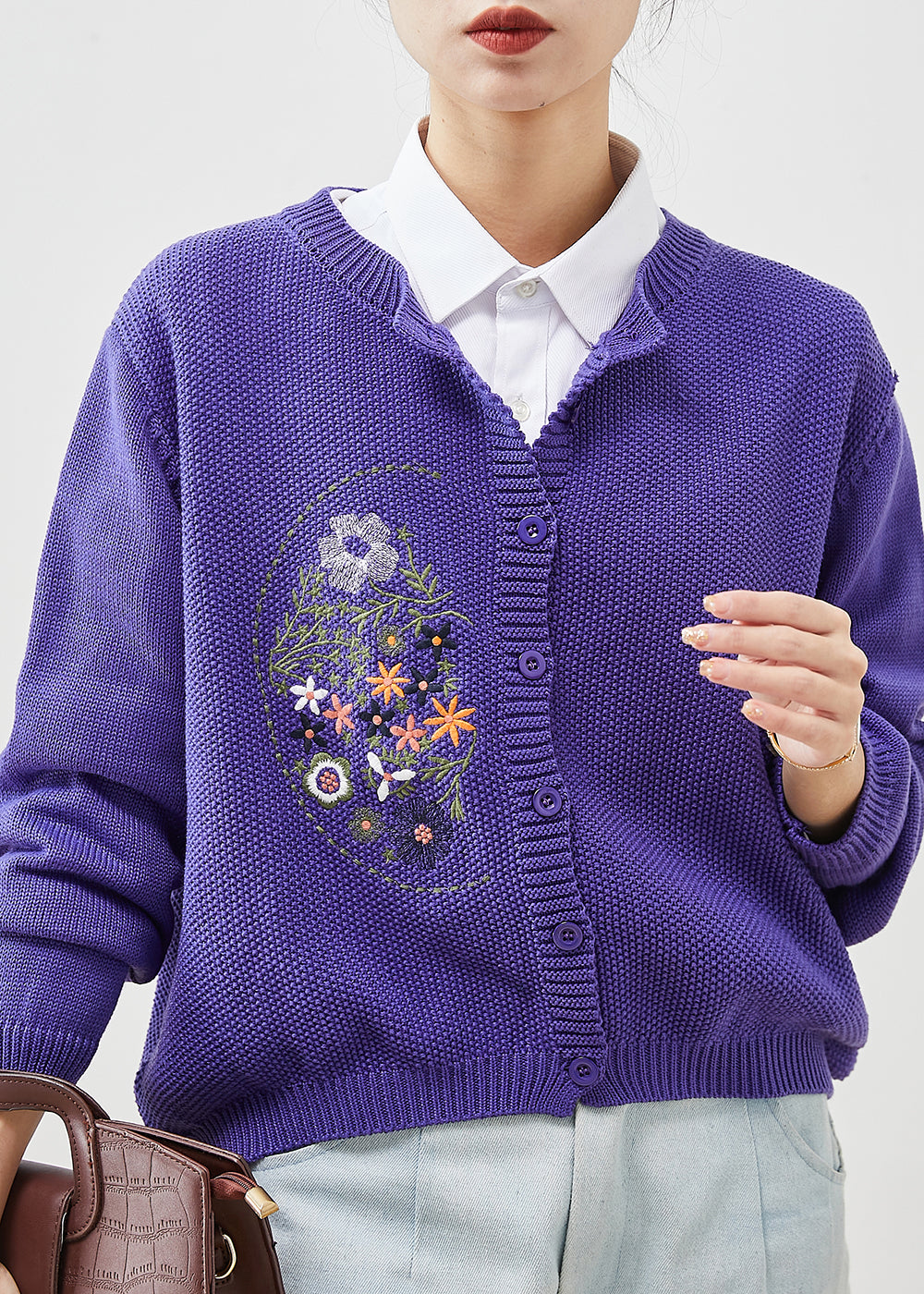 Purple Embroidered Knit Cardigans Spring Yu1041