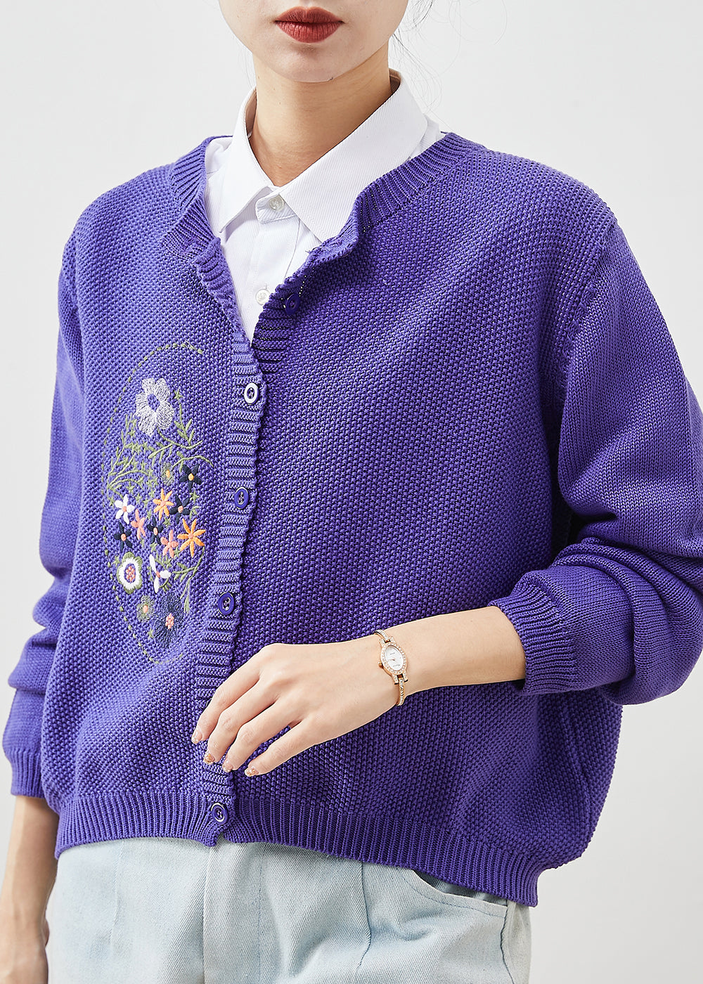 Purple Embroidered Knit Cardigans Spring Yu1041