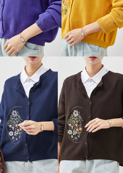 Purple Embroidered Knit Cardigans Spring Yu1041