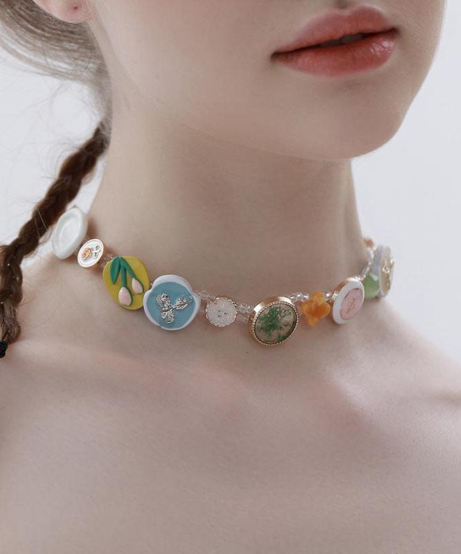Rainbow Alloy Beading Button Princess Necklace