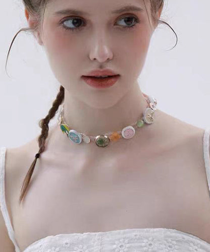 Rainbow Alloy Beading Button Princess Necklace Yd036