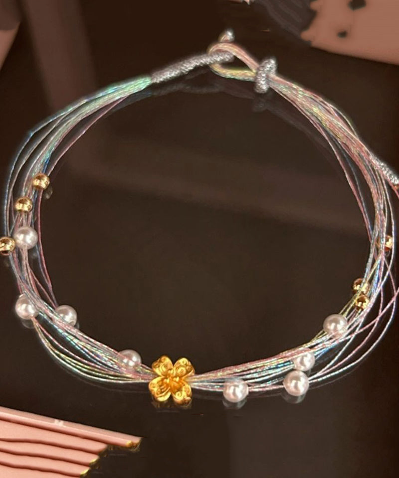 Rainbow Alloy Hand Woven Pearl Chain Bracelet