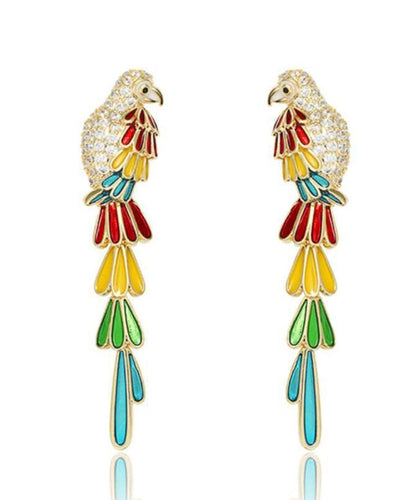 Rainbow Copper Overgild Zircon Parrot Tassel Drop Earrings