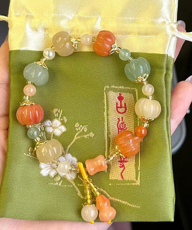 Rainbow Jade Pumpkin Gourd Beading Charm Bracelet