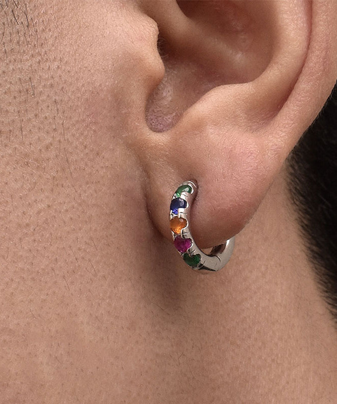 Rainbow Sterling Silver Zircon Hoop Earrings