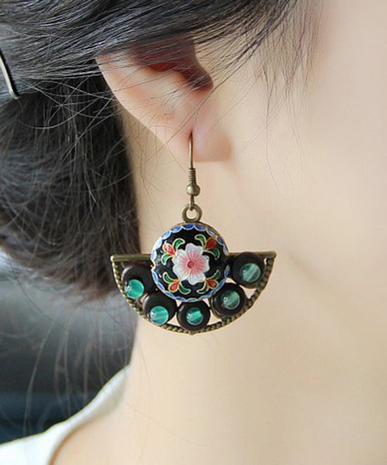 Retro Green Jade Patchwork Drop Earrings