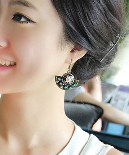 Retro Green Jade Patchwork Drop Earrings