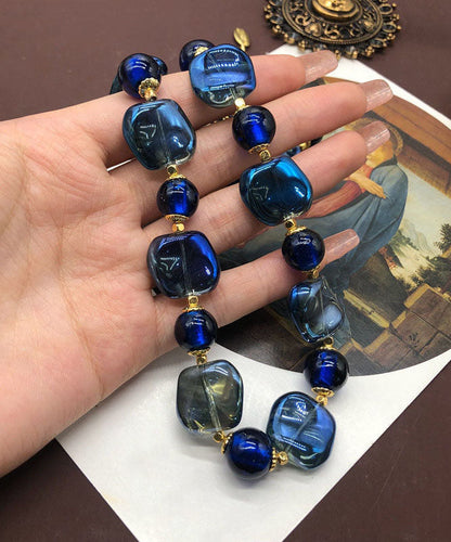 Royal Blue Sterling Silver Ancient Gold Coloured Glaze Locket Necklace