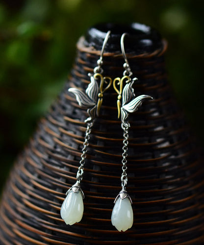 Silk Sterling Silver Butterfly Pearl Drop Earrings