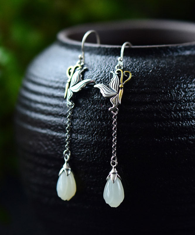 Silk Sterling Silver Butterfly Pearl Drop Earrings