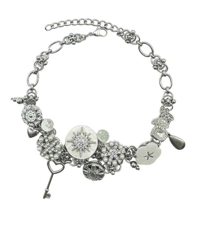 Silk Sterling Silver Snowflake Button Collar Necklace