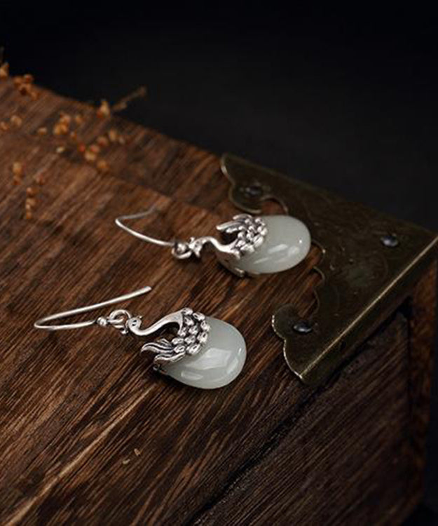 Sterling Silver Legendary Phoenix Jade Drop Earrings