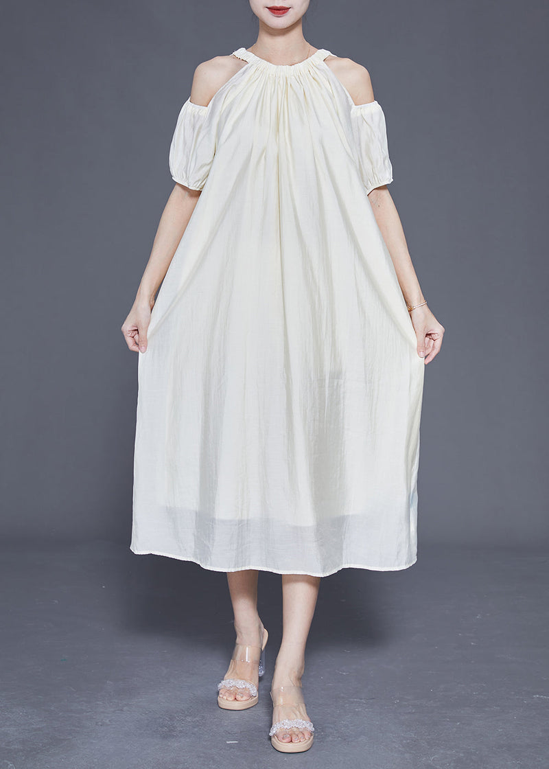 White Cold Shoulder Original Design Silk Long Dress Summer Ly1839
