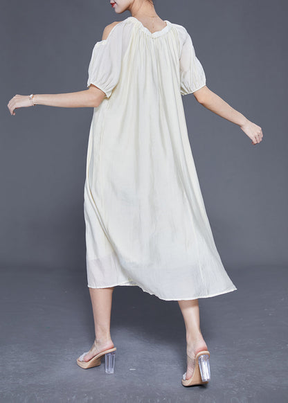White Cold Shoulder Original Design Silk Long Dress Summer Ly1839