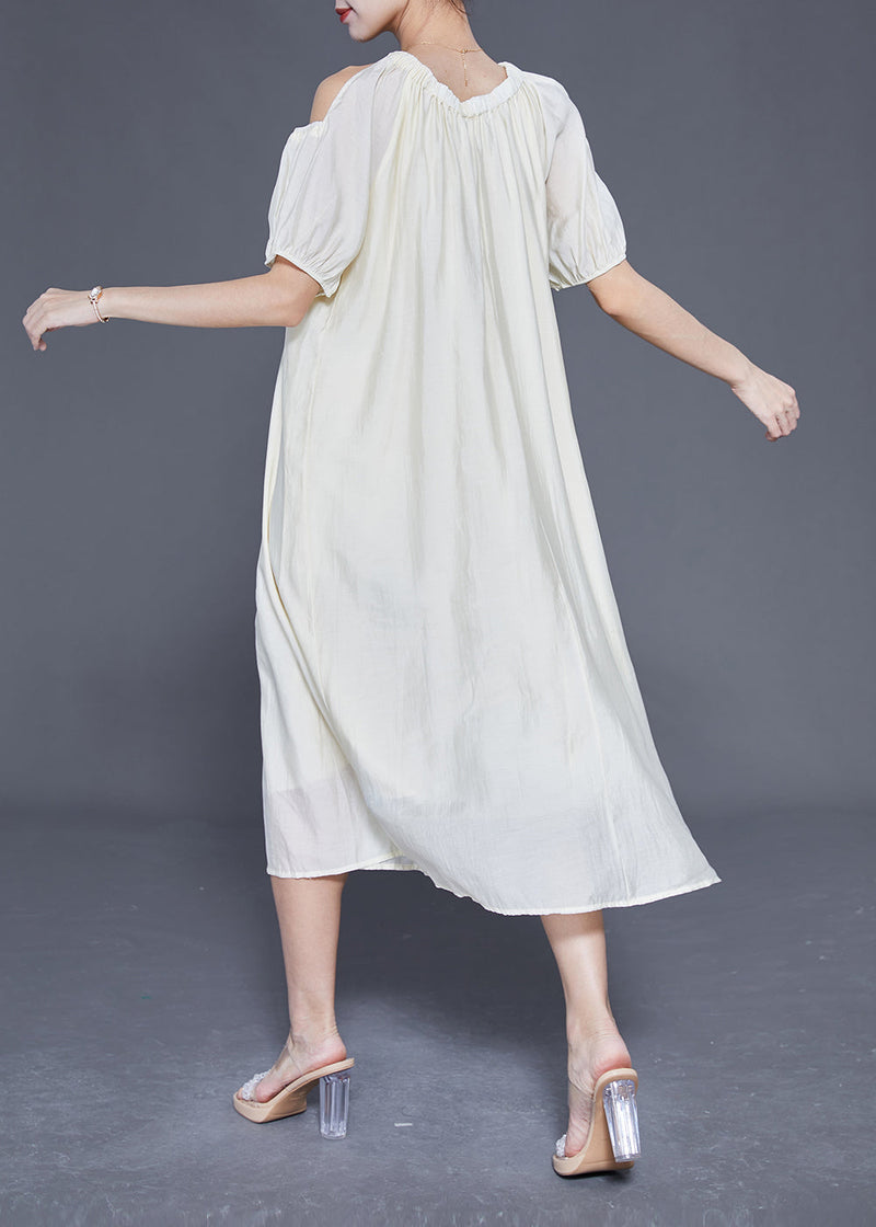 White Cold Shoulder Original Design Silk Long Dress Summer Ly1839