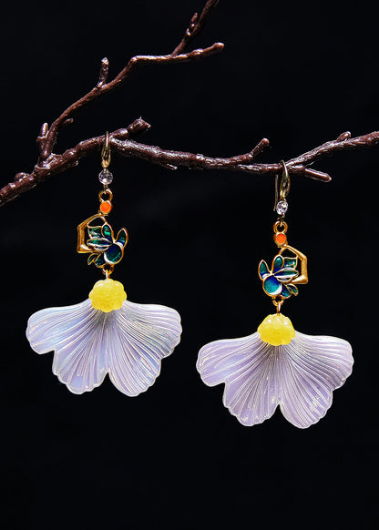 White Ginkgo Leaf Gilding Drop Earrings