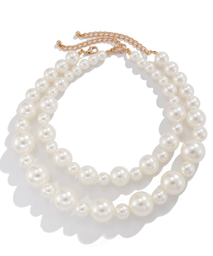 White Sterling Silver Alloy Pearl Gratuated Bead Necklace Two-piece Set