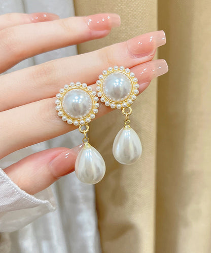 White Sterling Silver Pearl Water Drop Drop Earrings