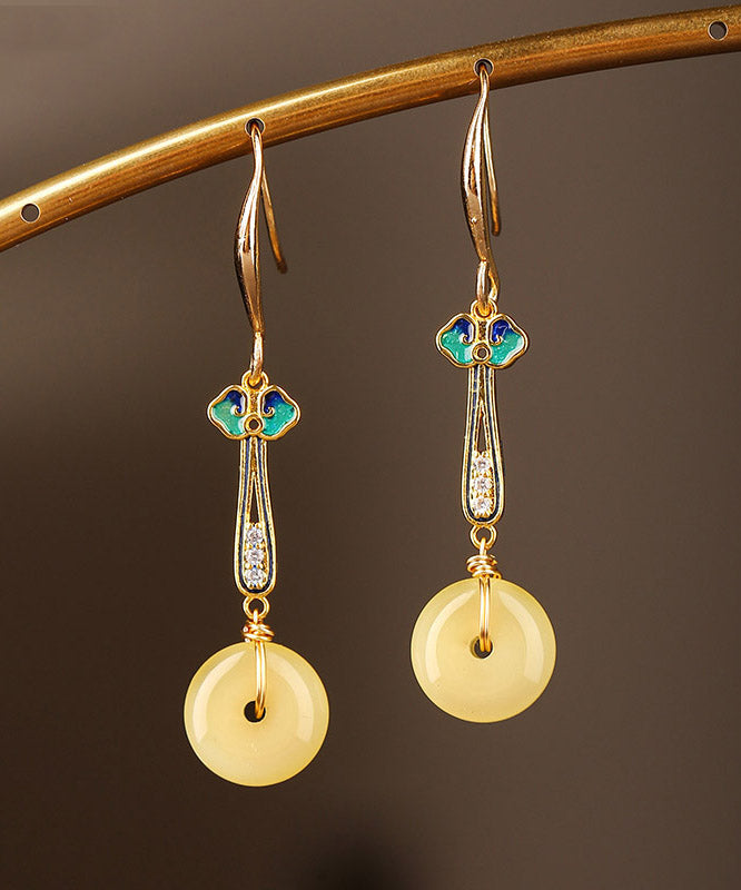 Yellow Sterling Silver Cloisonne Coloured Glaze Zircon Drop Earrings