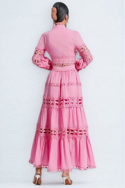 Kyrag Pink Lace Hollow Maxi Dress Set