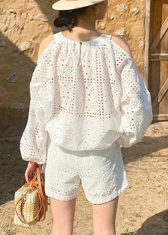 And Pieces Shorts Shirt Beige Shoulder Boutique Cotton Two Cold