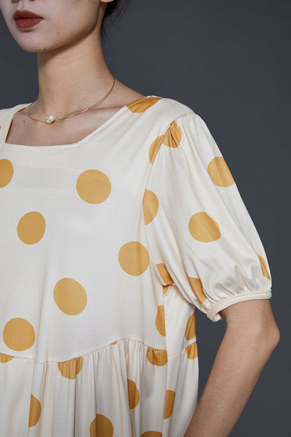 Boutique Beige Square Collar Print Cotton Long Dresses Summer Sd1012