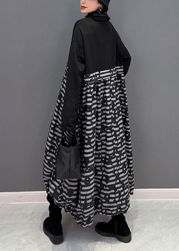Boutique Black Zip Up Patchwork Print Long Dress Spring Ly1663