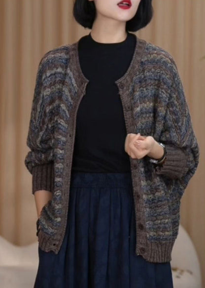 Boutique Blue O Neck Woolen Cardigan Batwing Sleeve Rf014