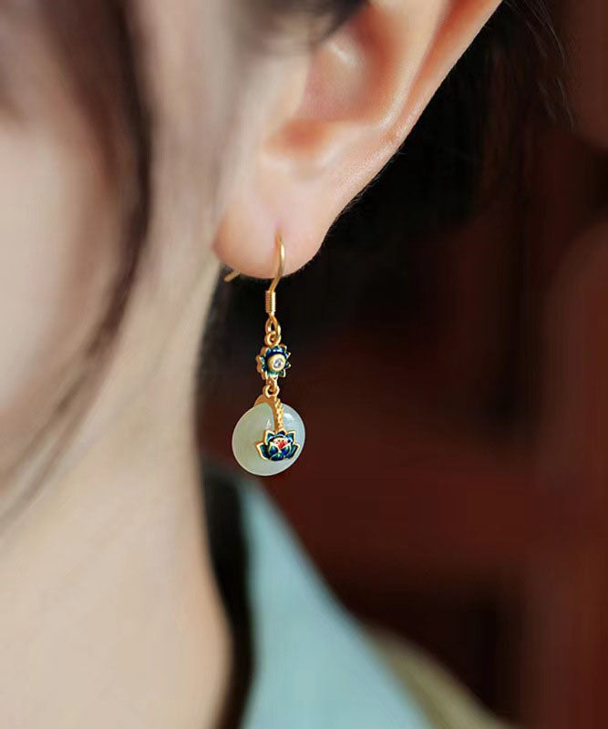 Boutique Blue Sterling Silver Overgilid Pearl Enamel Lotus Drop Earrings Tw1059
