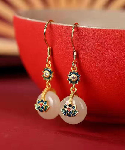 Boutique Blue Sterling Silver Overgilid Pearl Enamel Lotus Drop Earrings Tw1059