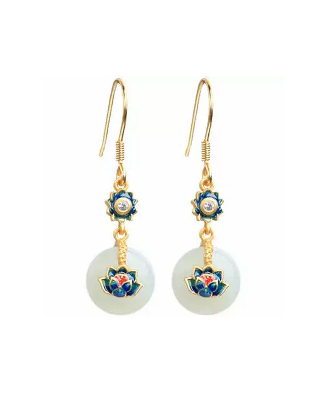 Boutique Blue Sterling Silver Overgilid Pearl Enamel Lotus Drop Earrings Tw1059