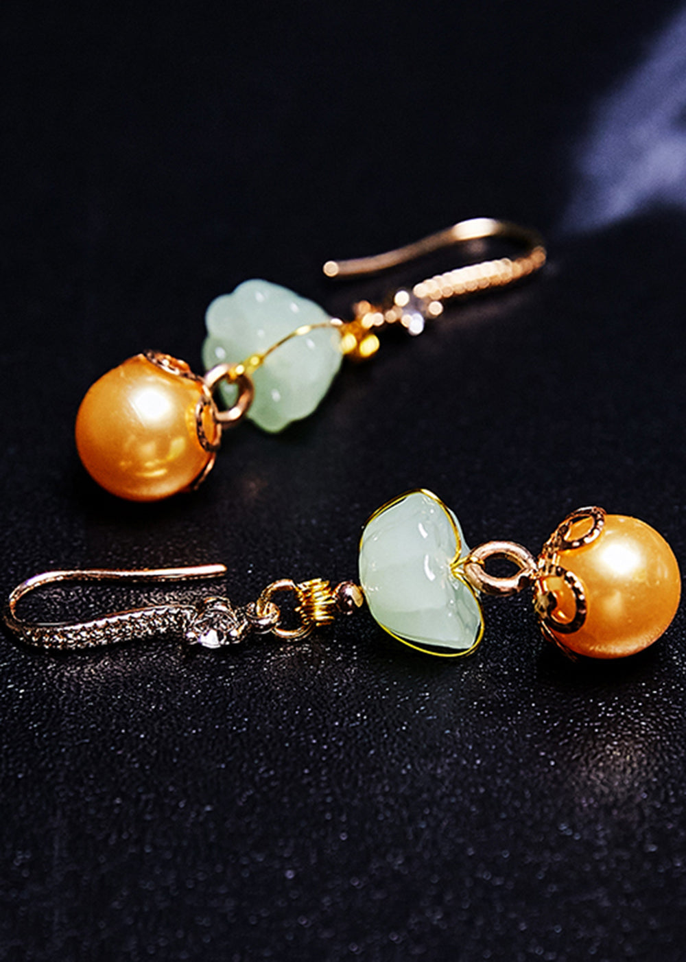 Boutique Champagne Pearl Jade Drop Earrings