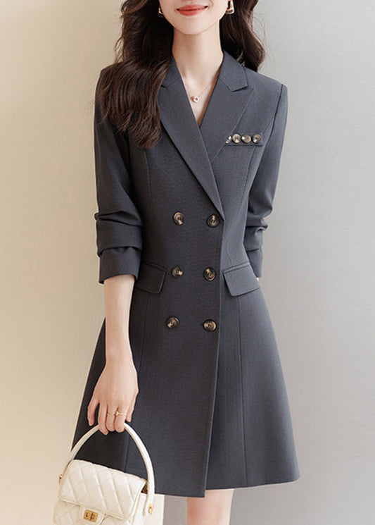 Boutique Grey Double Breast Silm Fit Coat Dresses Spring Yj060