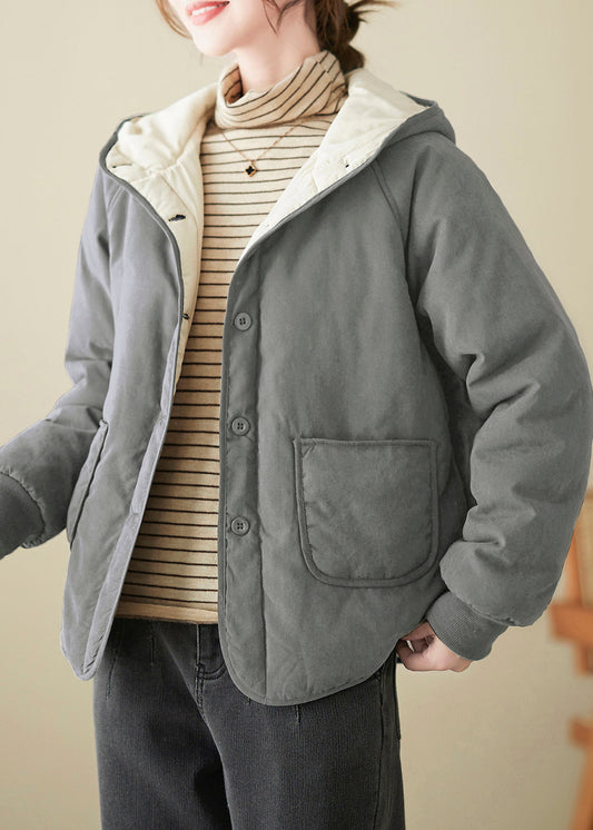Boutique Grey Pockets Fine Cotton Filled Hoodies Outwear Spring Ti007