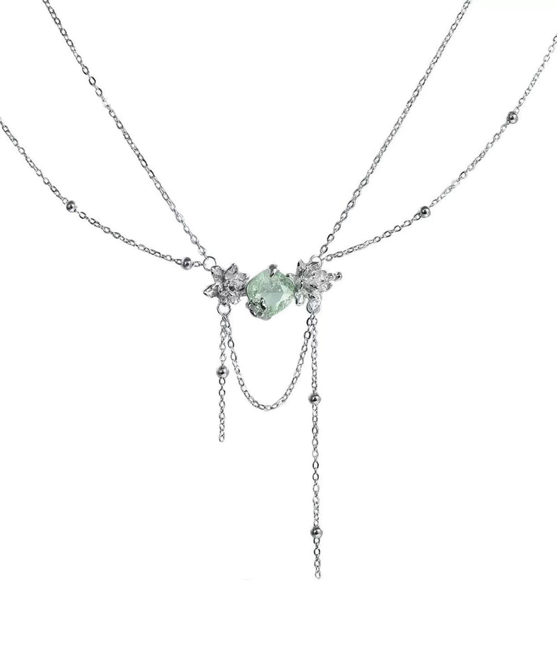 Boutique Light Green Alloy Gem Stone Pendant Necklace