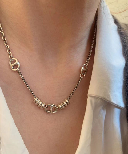 Boutique Patchwork Pig Nose Silver Necklace