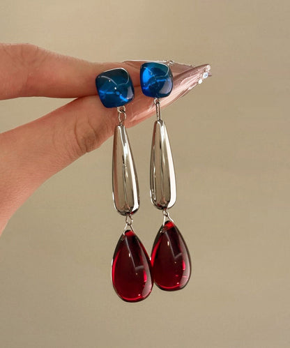 Boutique Multicolor Sterling Silver Agate Gem Stone Drop Earrings