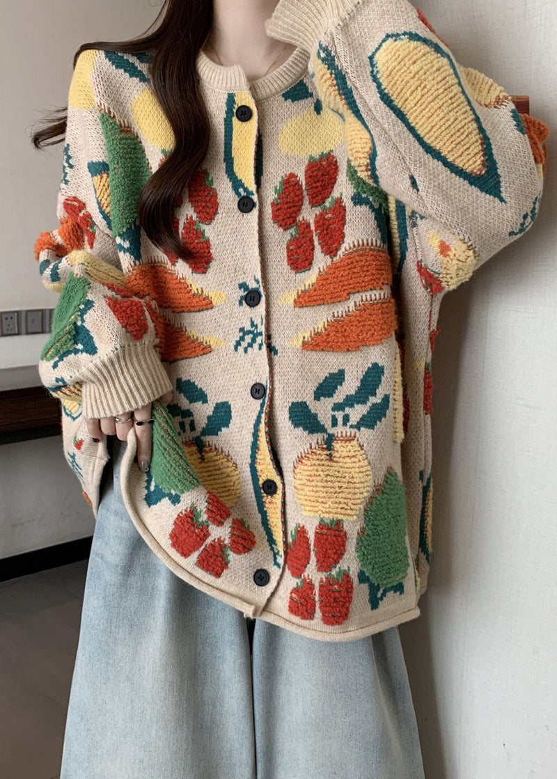Boutique O Neck Embroidered Jacquard Knit Loose Cardigans Winter Rg021