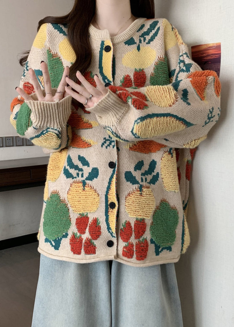 Boutique O Neck Embroidered Jacquard Knit Loose Cardigans Winter Rg021