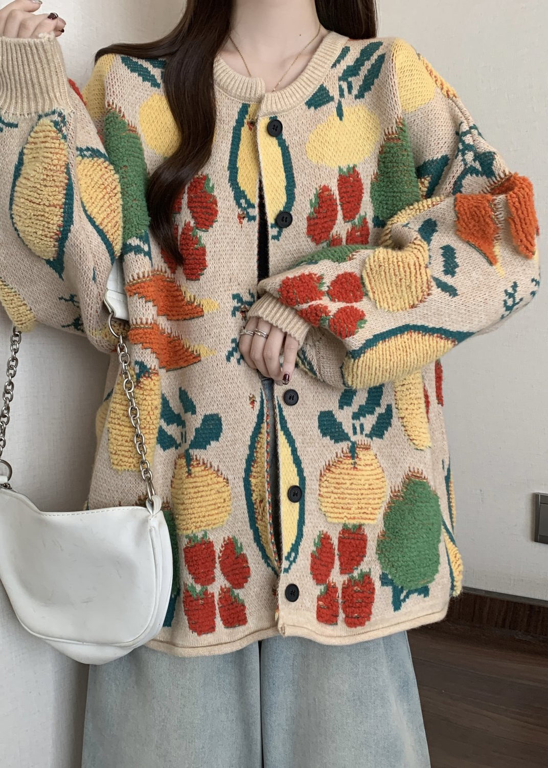 Boutique O Neck Embroidered Jacquard Knit Loose Cardigans Winter Rg021
