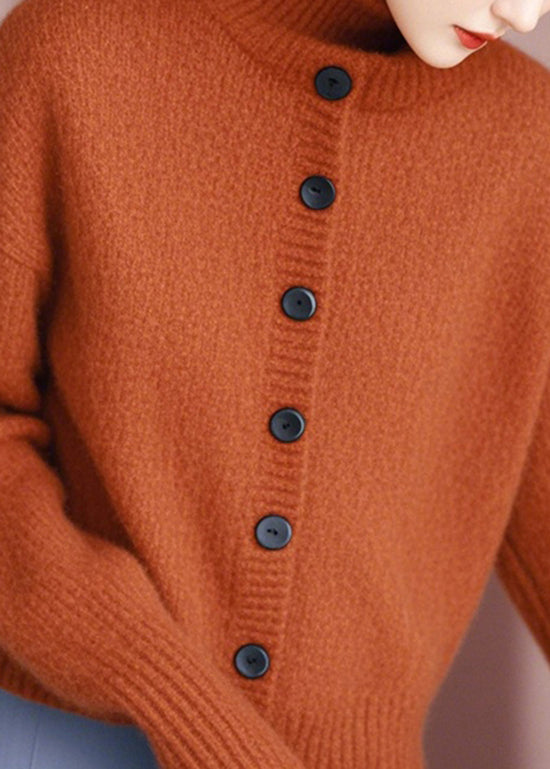 Boutique Orange Stand Collar Button Knit Cardigans Spring To009
