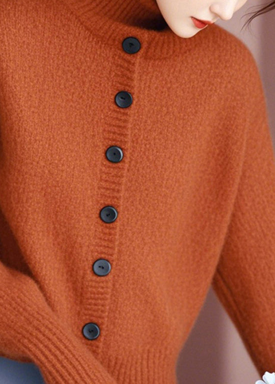 Boutique Orange Stand Collar Button Knit Cardigans Spring To009