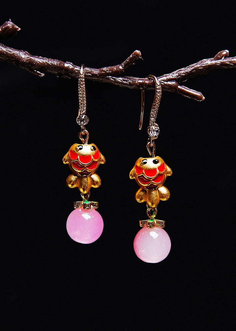 Boutique Pink Crystal Dog Gilding Drop Earrings