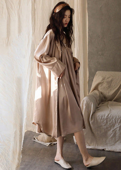 Boutique Pink Patchwork Button Ice Silk Maxi Dress Spring Ly1904