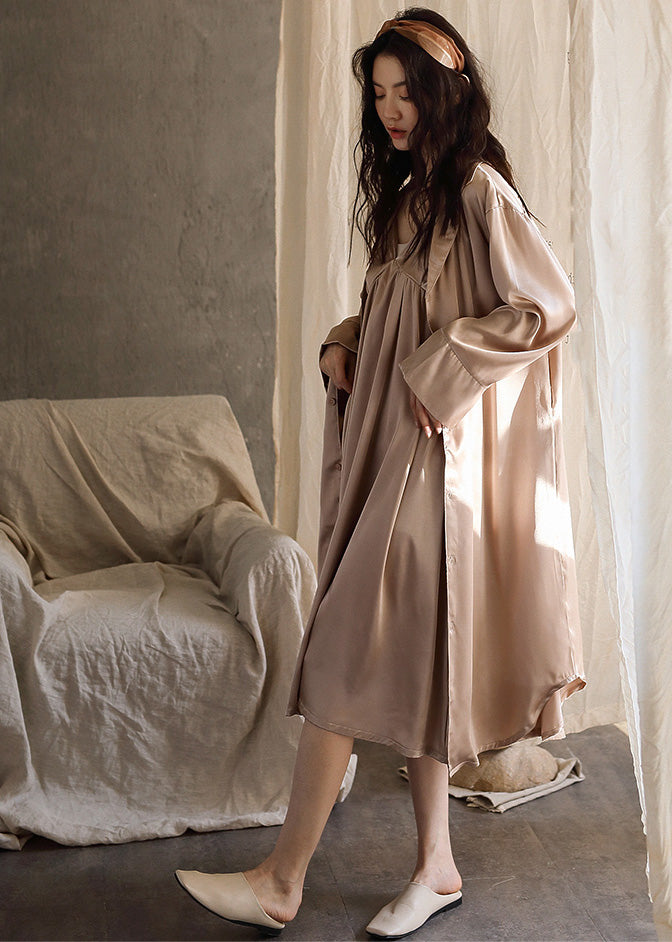 Boutique Pink Patchwork Button Ice Silk Maxi Dress Spring Ly1904