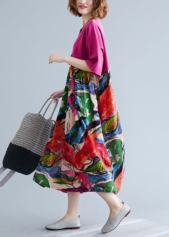 Boutique Rose Oversized Patchwork Print Cotton Maxi Dresses Half Sleeve Ly0919
