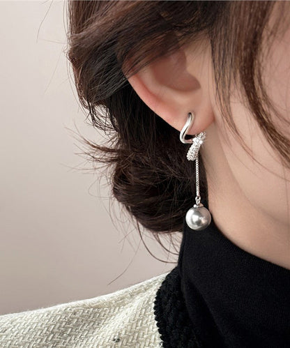 Boutique Silk Copper Overgild Zircon Pearl Tassel Drop Earrings