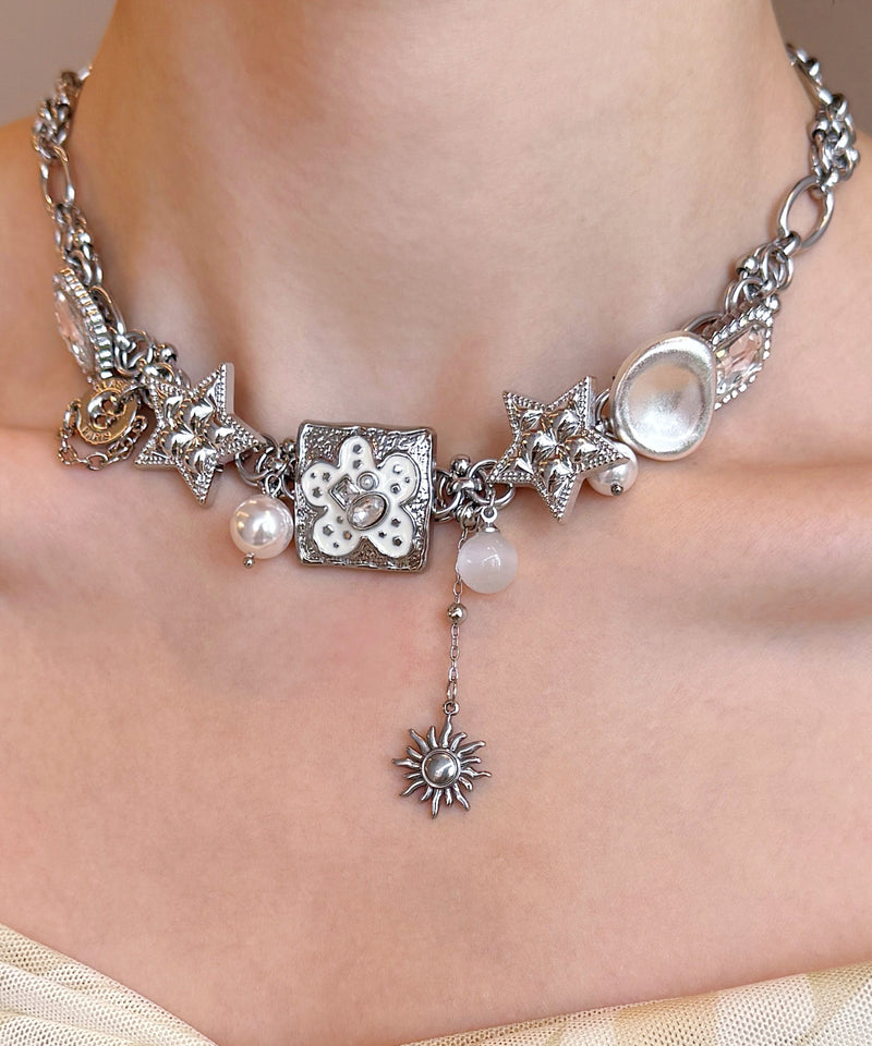 Boutique Silk Stainless Steel Star Pearl Cat's Eye Pendant Necklace